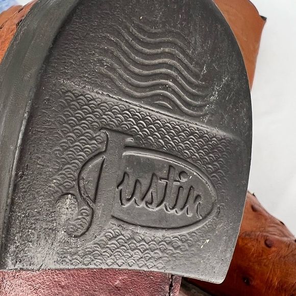 Justin 3186 Men's Exotic Roper Boot with Cognac Full Quill Ostrich & a Roper Toe - Picture 8 of 11